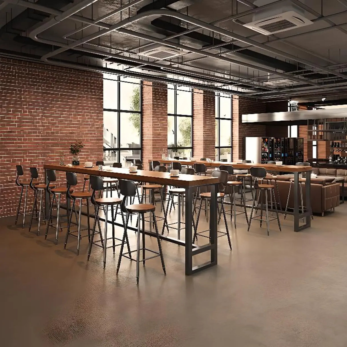 Brown Rectangle Wood Large Bar Table with Metal Legs Image - 4