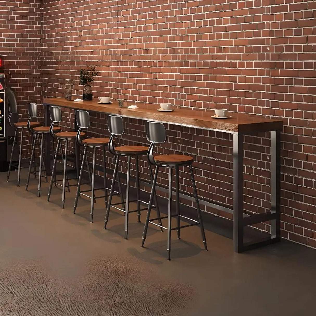 Brown Rectangle Wood Large Bar Table with Metal Legs Image - 6