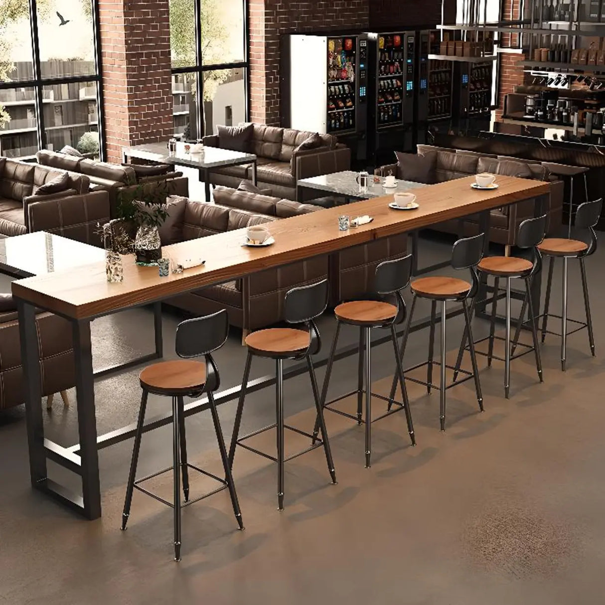 Brown Rectangle Wood Large Bar Table with Metal Legs Image - 7