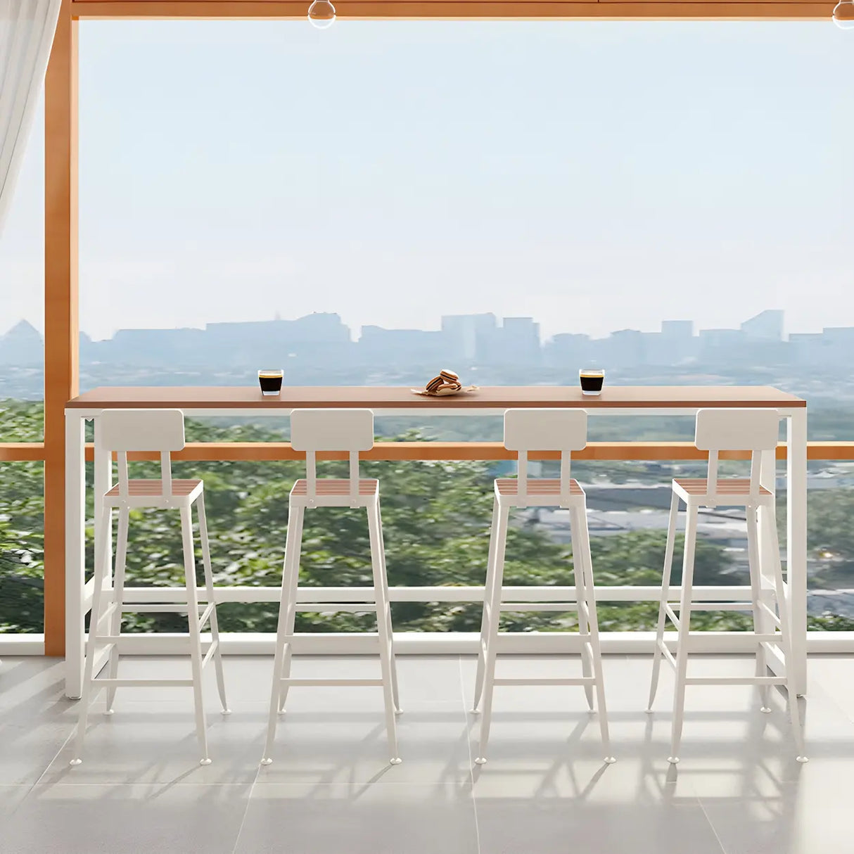 Brown Rectangular Metal Tall Outdoor Bar Table With Footrest Image - 7