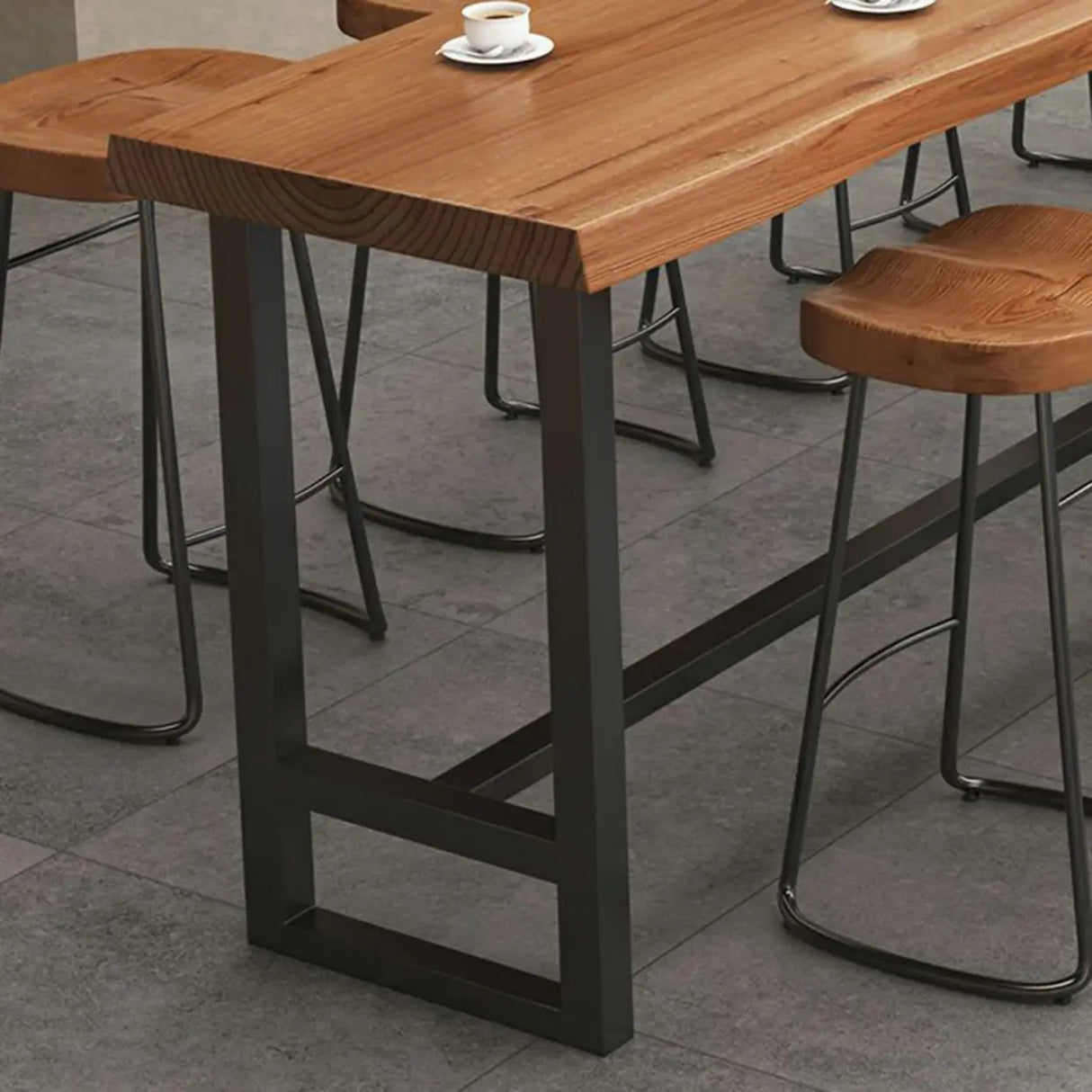 Industrial Brown Long Rectangular Wood Iron Bar Table Set Image - 5