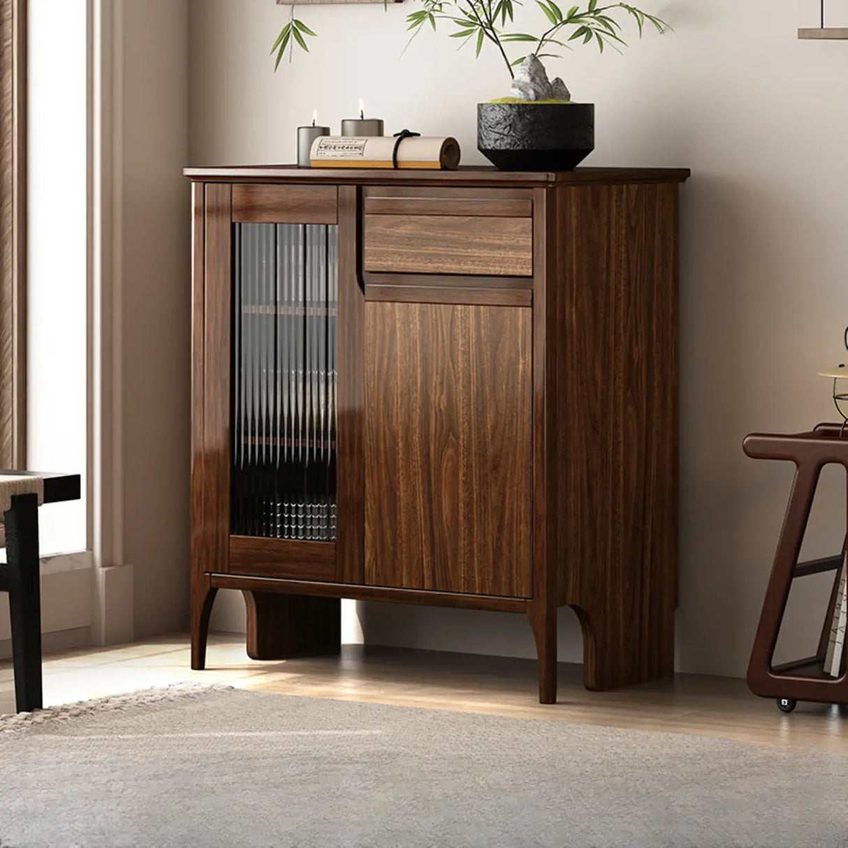 Brown Rectangular Wood Kitchen Storage China Cabinet Image - 10