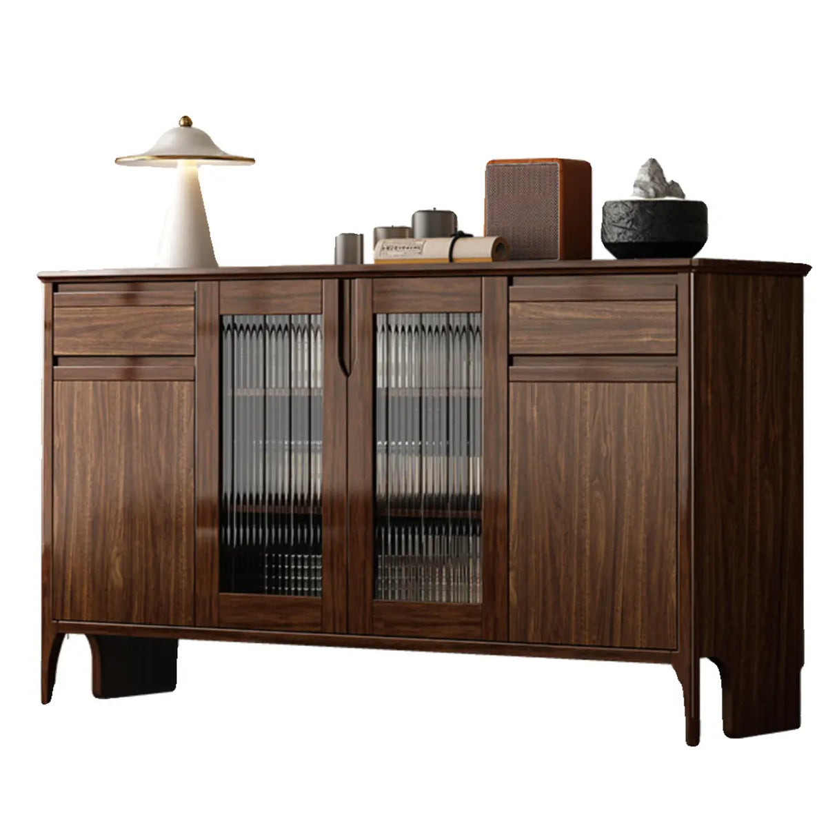 Brown Rectangular Wood Kitchen Storage China Cabinet Image - 12