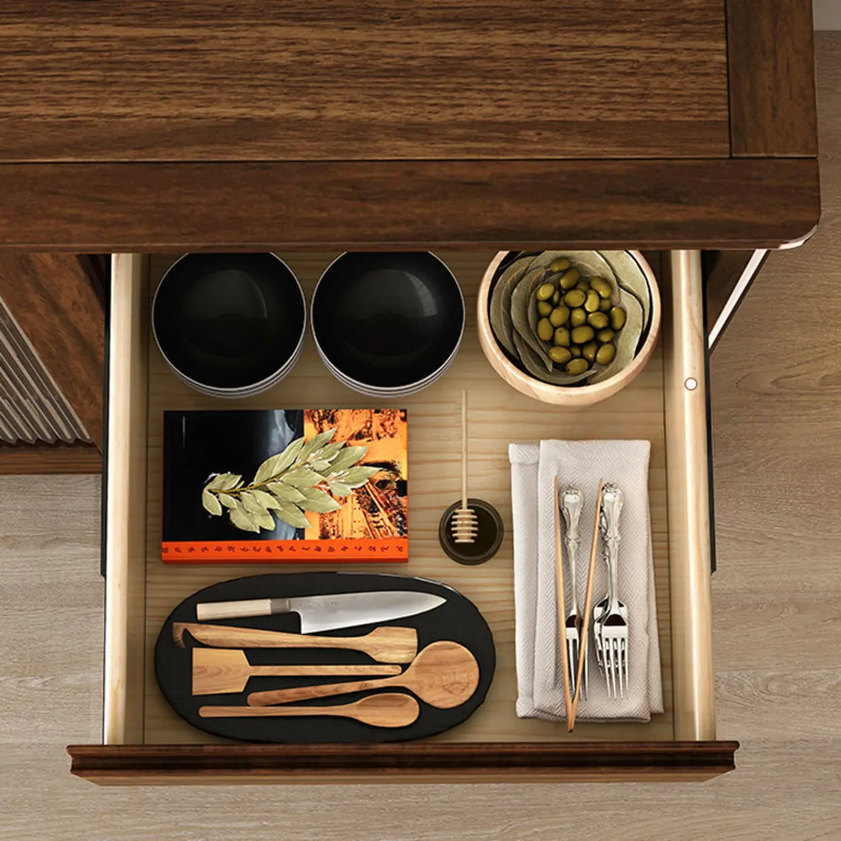 Brown Rectangular Wood Kitchen Storage China Cabinet Image - 15