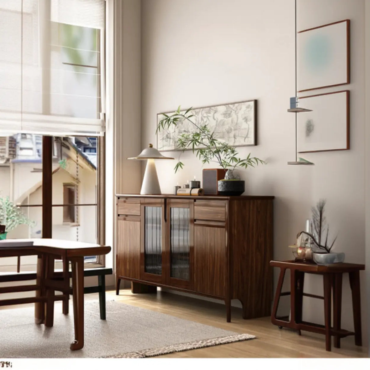 Brown Rectangular Wood Kitchen Storage China Cabinet Image - 18