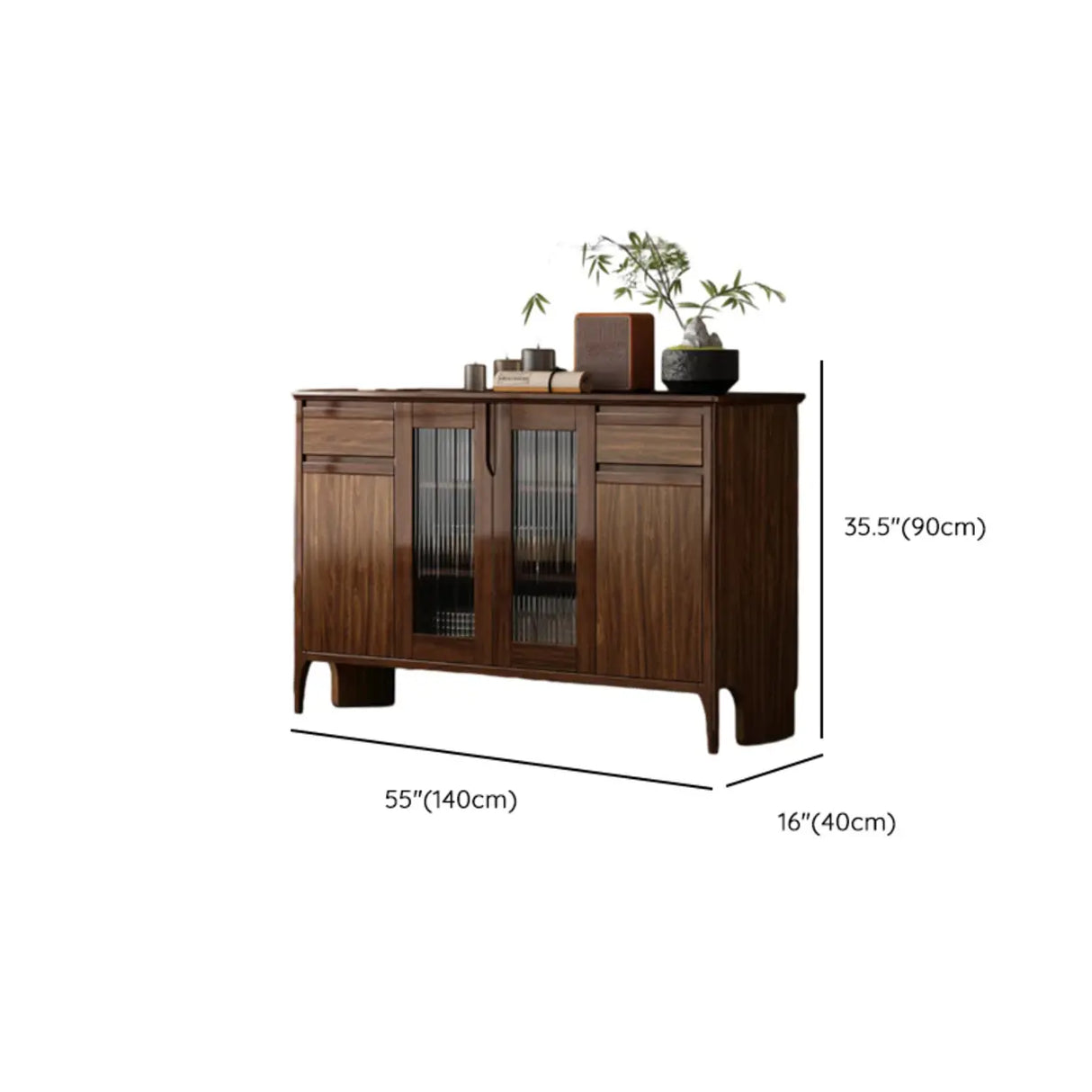 Brown Rectangular Wood Kitchen Storage China Cabinet Image - 20