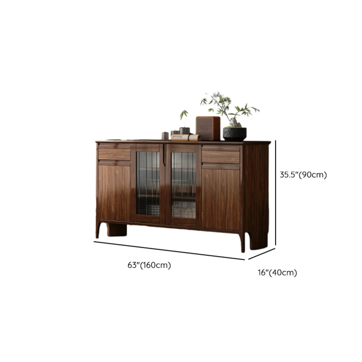 Brown Rectangular Wood Kitchen Storage China Cabinet Image - 21