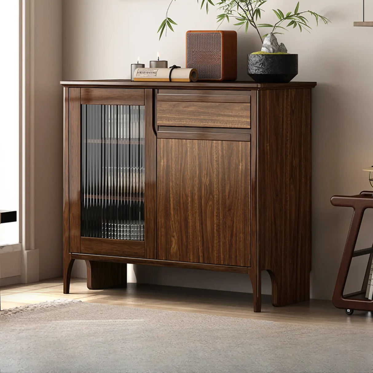 Brown Rectangular Wood Kitchen Storage China Cabinet Image - 8