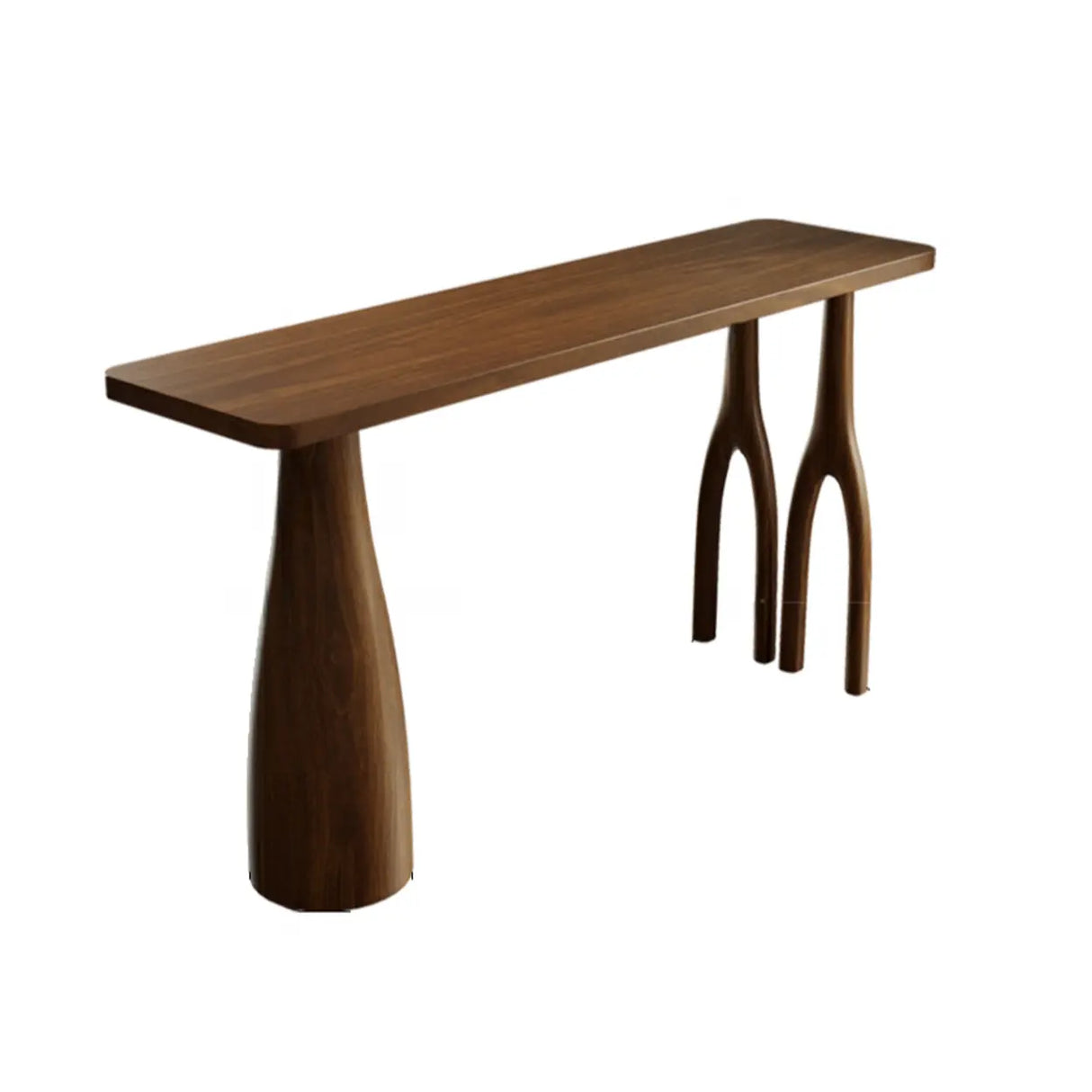 Brown Rectangular Wood Large Bar Table with Pedestal Image - 5