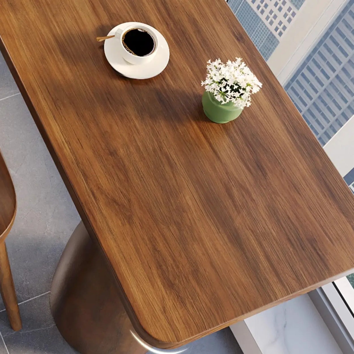 Brown Rectangular Wood Large Bar Table with Pedestal Image - 7