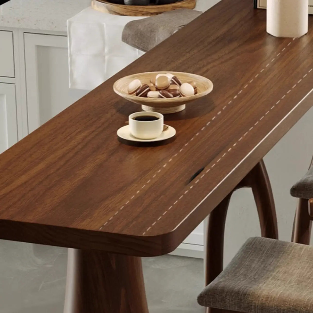 Brown Rectangular Wood Large Bar Table with Pedestal Image - 8