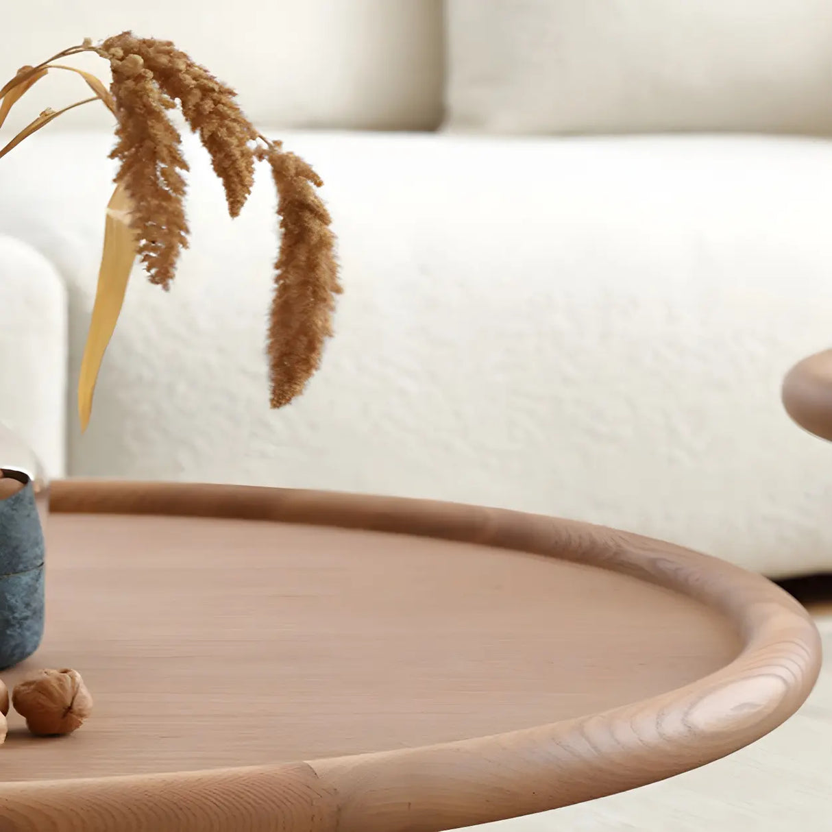 Brown Round Ash Wood Tray Top Three Leg Single Table Image - 10