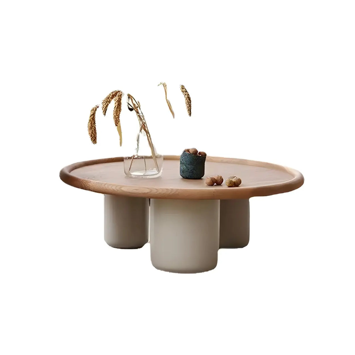 Brown Round Ash Wood Tray Top Three Leg Single Table Image - 3