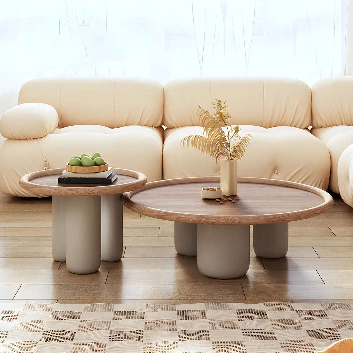 Brown Round Ash Wood Tray Top Three Leg Single Table Image - 4