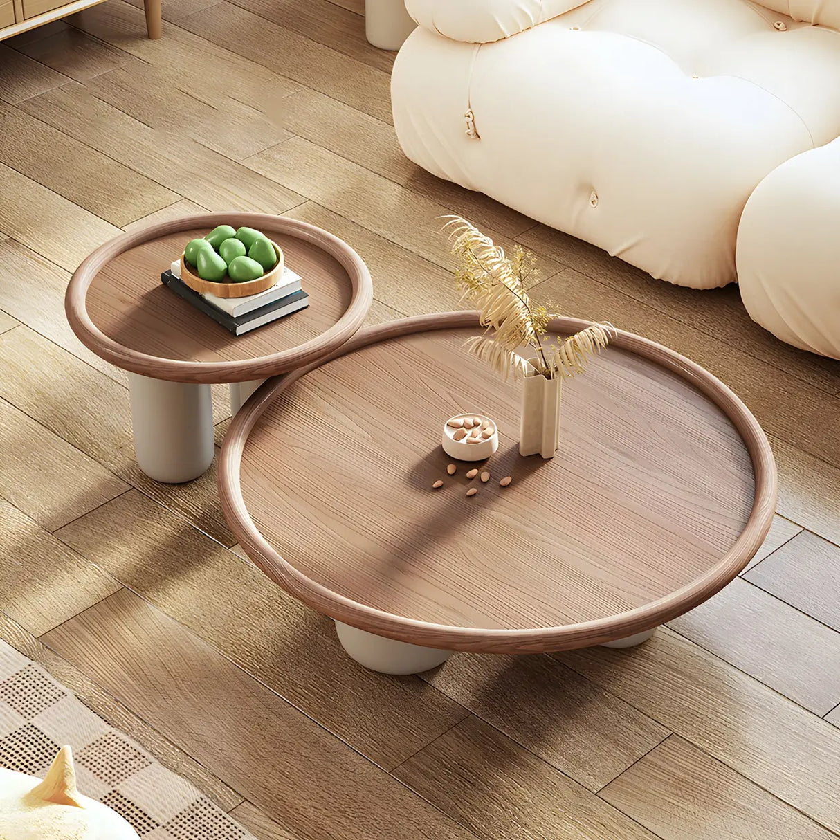 Brown Round Ash Wood Tray Top Three Leg Single Table Image - 5