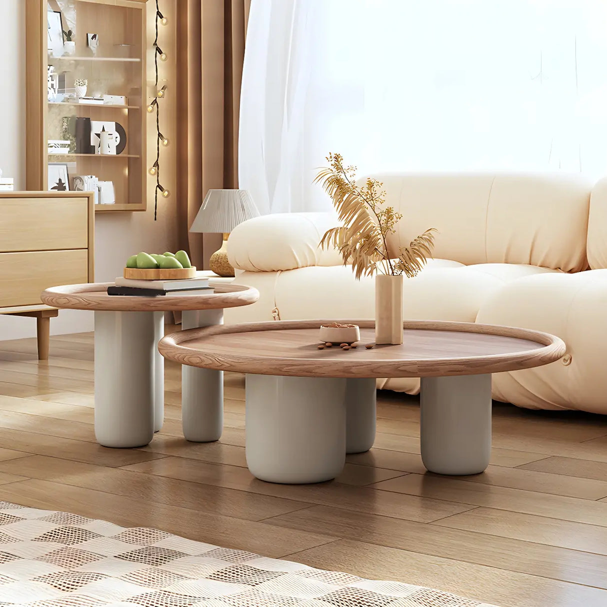 Brown Round Ash Wood Tray Top Three Leg Single Table Image - 6