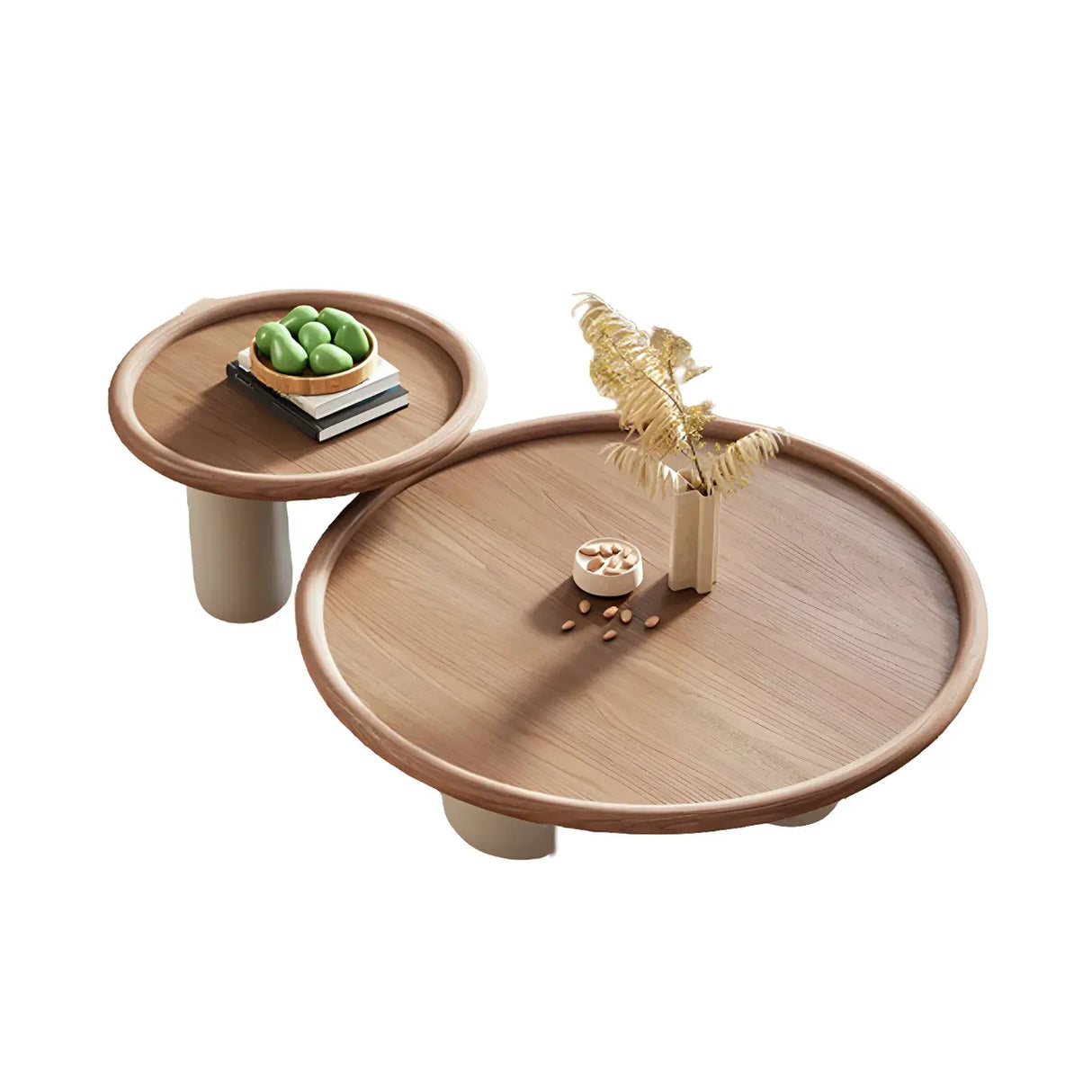 Brown Round Ash Wood Tray Top Three Leg Single Table Image - 7