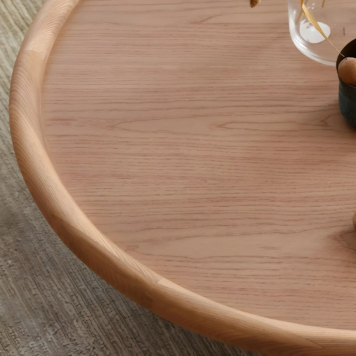 Brown Round Ash Wood Tray Top Three Leg Single Table Image - 8