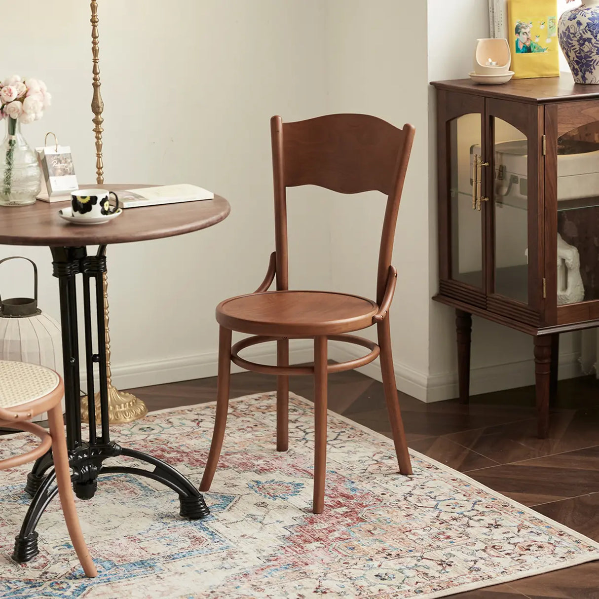 Brown Round Open Back Woven Wooden Dining Chair Image - 1