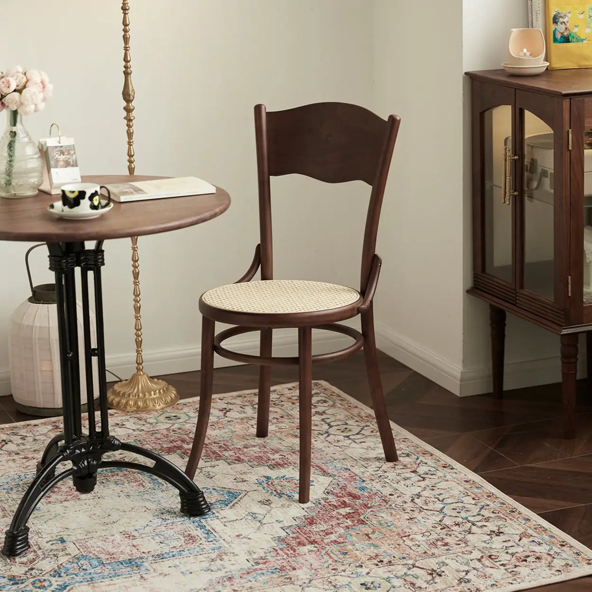 Brown Round Open Back Woven Wooden Dining Chair Image - 2