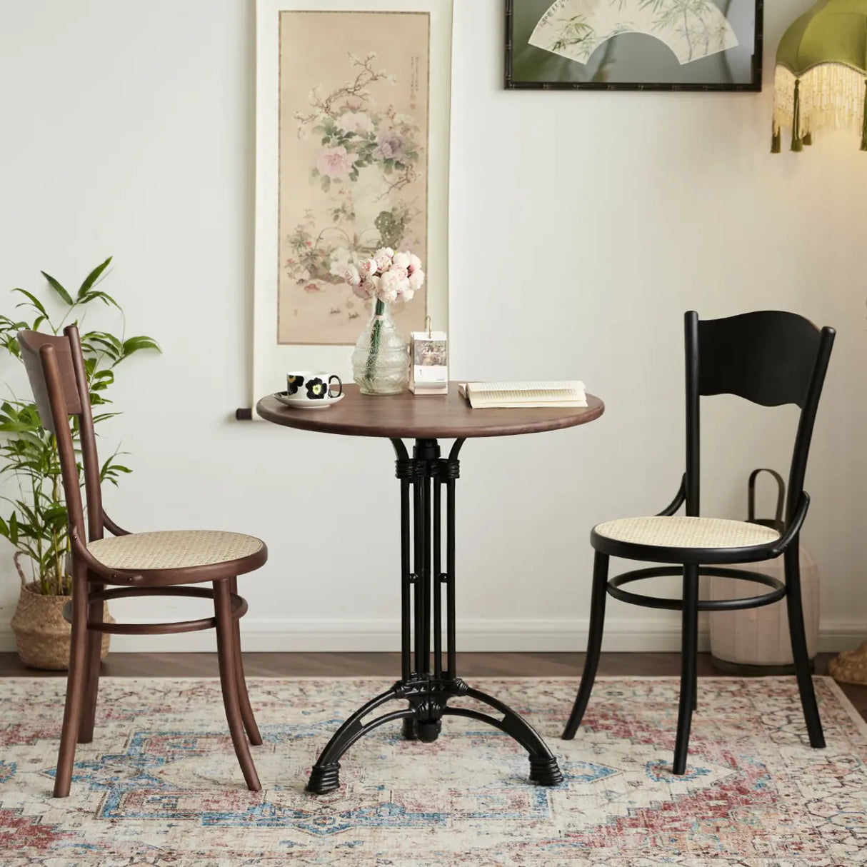 Brown Round Open Back Woven Wooden Dining Chair Image - 3