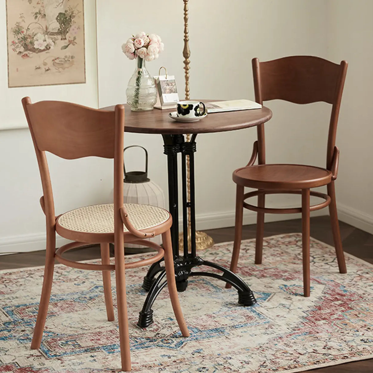 Brown Round Open Back Woven Wooden Dining Chair Image - 4