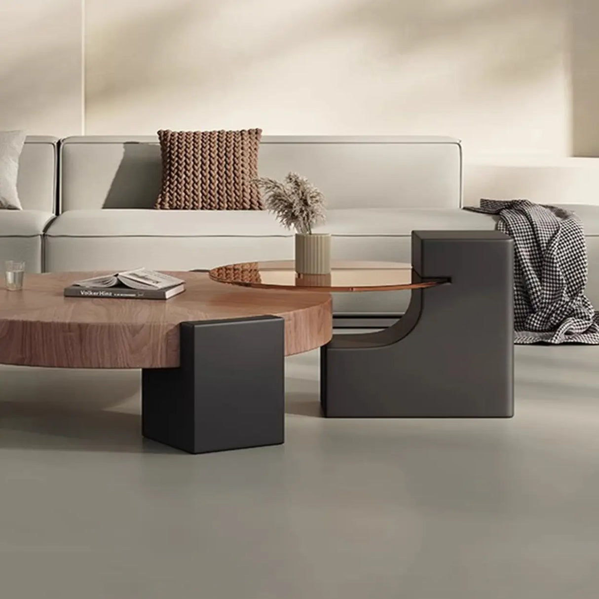 Brown Round Wood Nesting Coffee Tables with Three Leg Image - 10