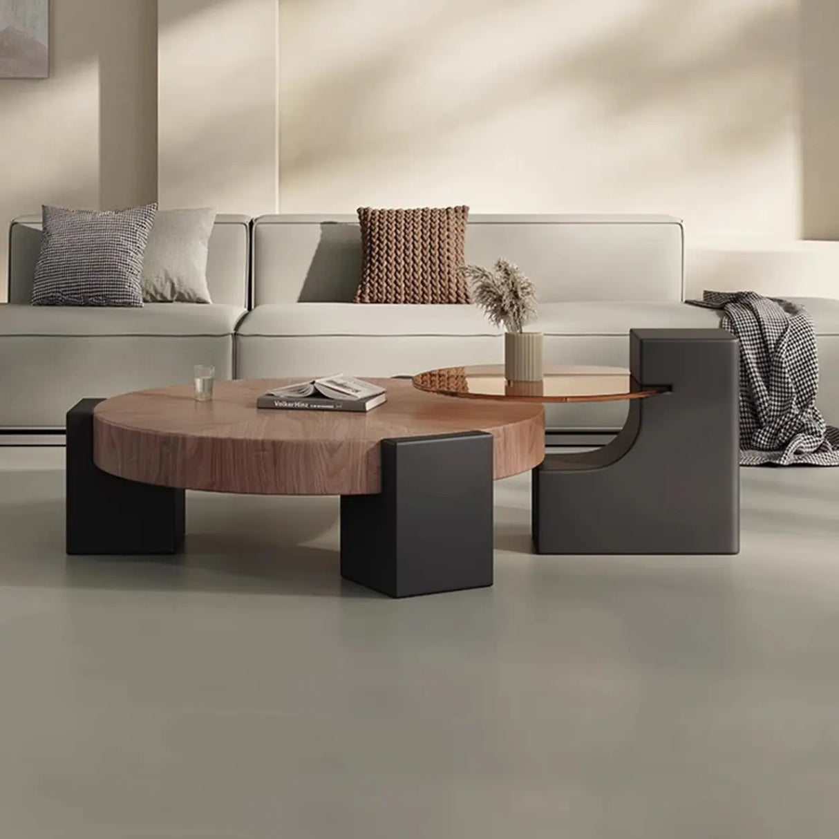 Brown Round Wood Nesting Coffee Tables with Three Leg Image - 3