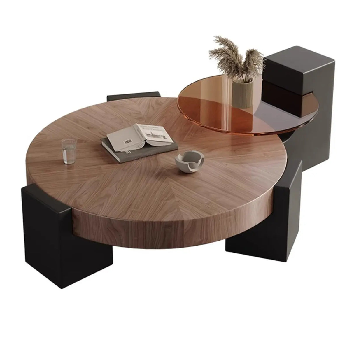 Brown Round Wood Nesting Coffee Tables with Three Leg Image - 5