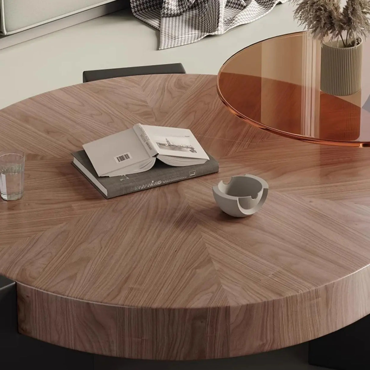 Brown Round Wood Nesting Coffee Tables with Three Leg Image - 9