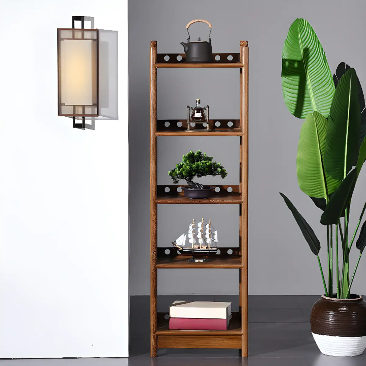 Brown Rustic Open Ladder Multi-tier Display Bookshelf Image - 3