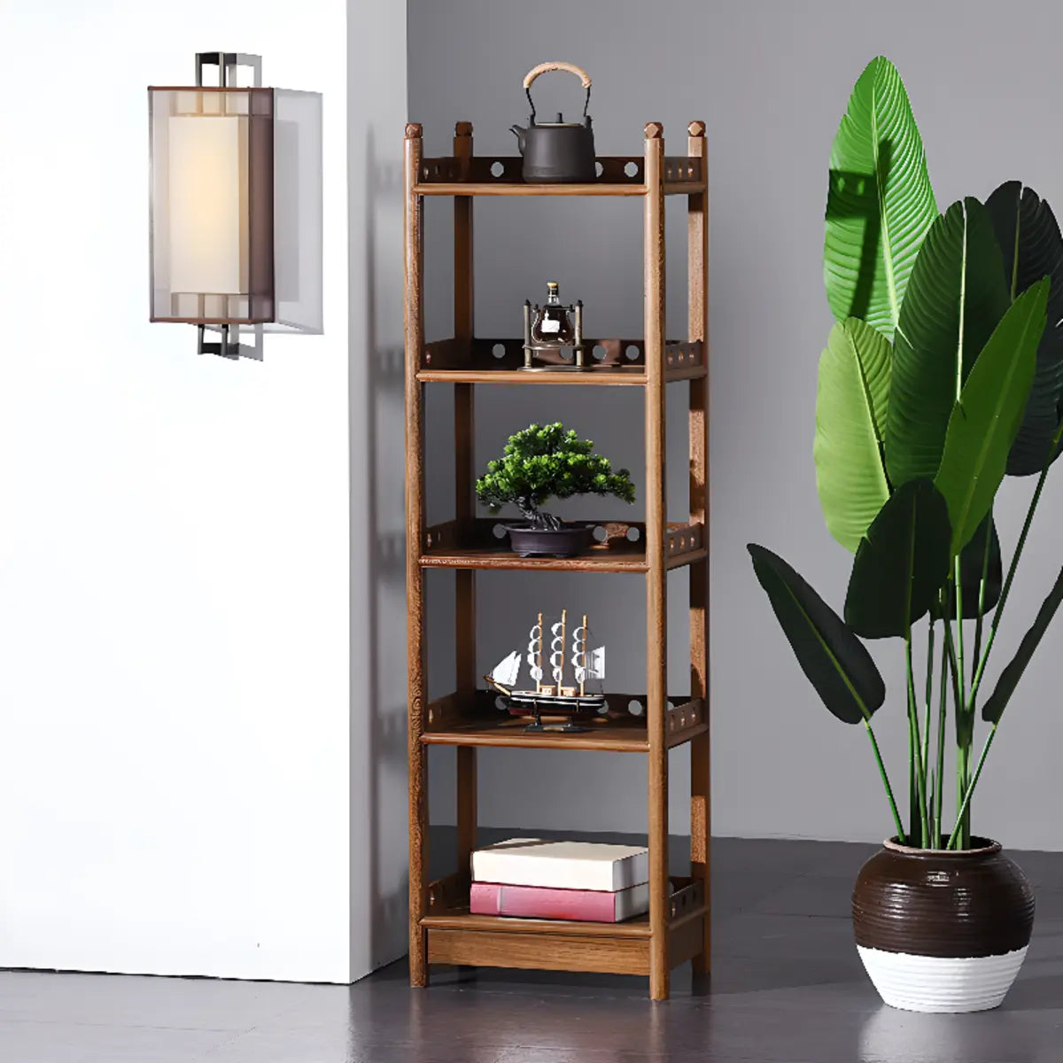 Brown Rustic Open Ladder Multi-tier Display Bookshelf Image - 4