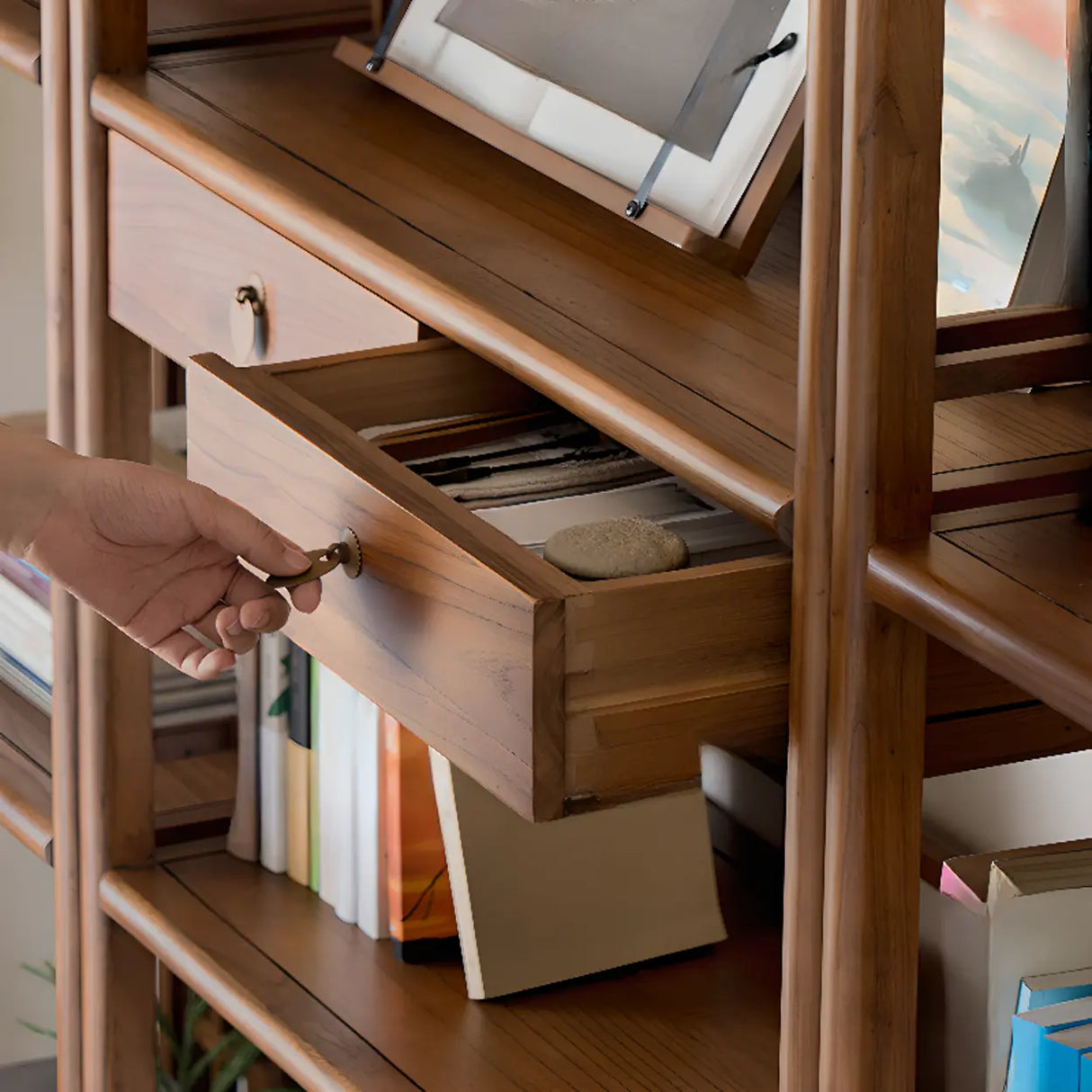Brown Rustic Stand Natural Wood Display Bookshelf Image - 7