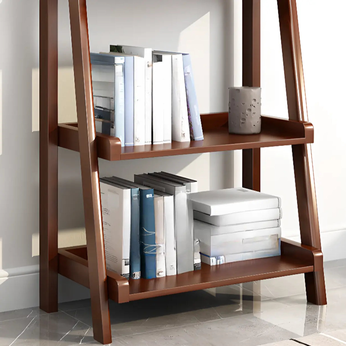 Brown Rustic Vertical Ladder Wood Display Bookshelf Image - 10