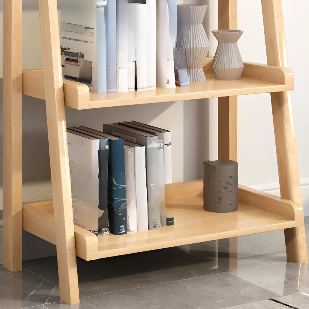 Brown Rustic Vertical Ladder Wood Display Bookshelf Image - 11