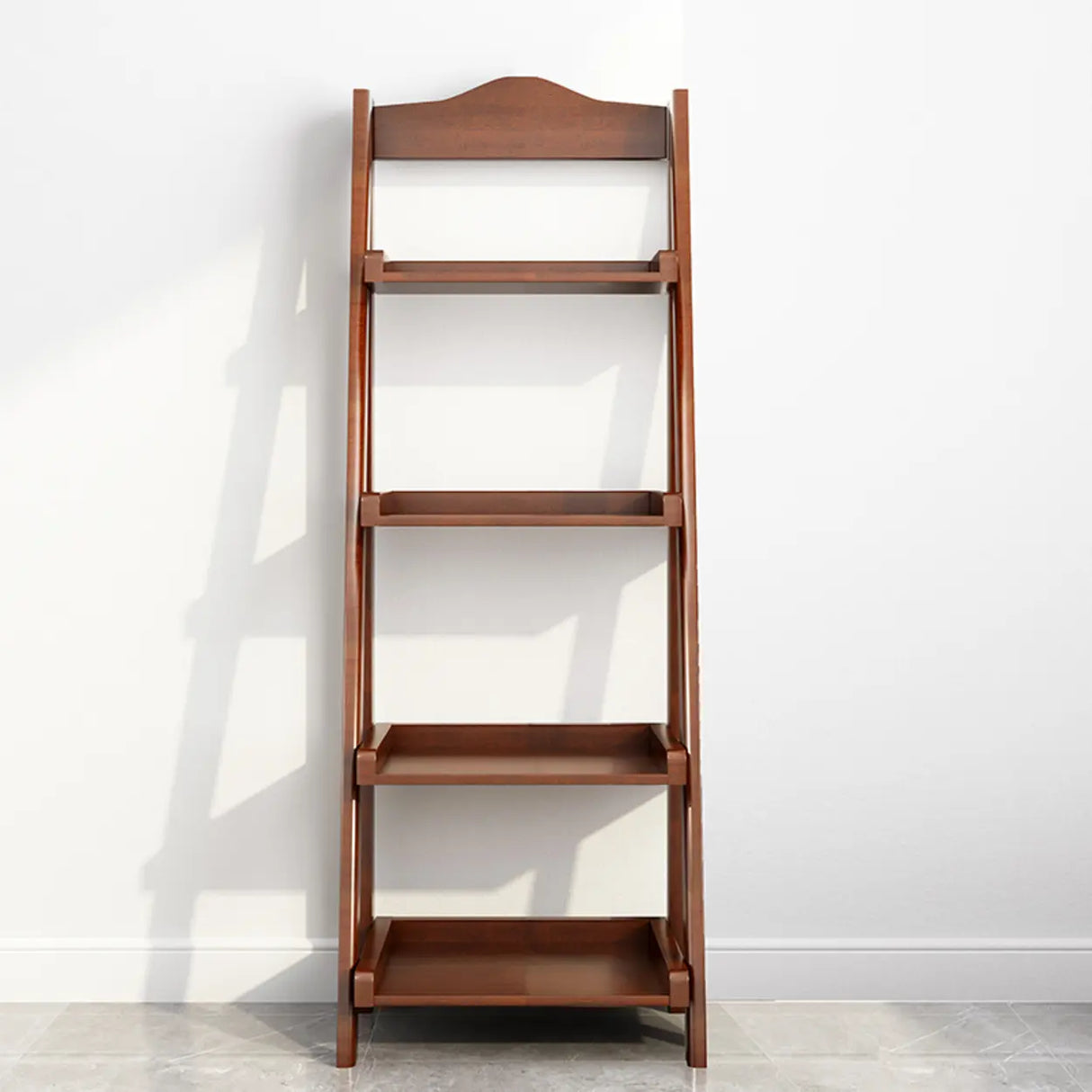 Brown Rustic Vertical Ladder Wood Display Bookshelf Image - 3