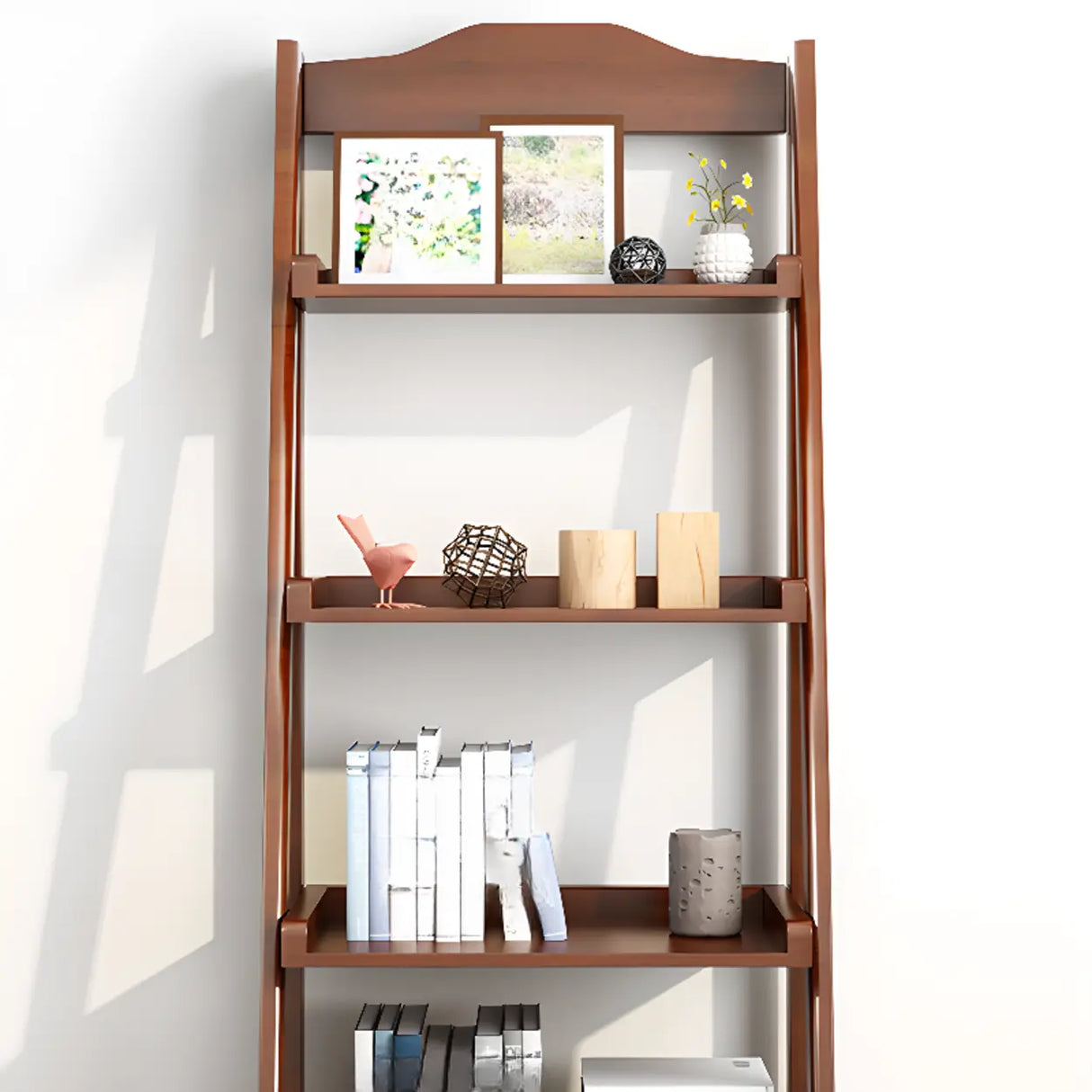 Brown Rustic Vertical Ladder Wood Display Bookshelf Image - 6