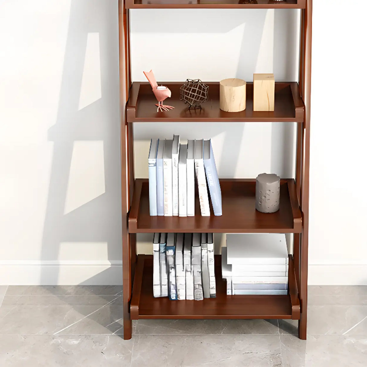 Brown Rustic Vertical Ladder Wood Display Bookshelf Image - 7
