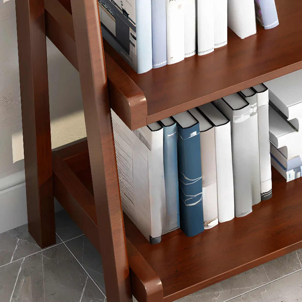 Brown Rustic Vertical Ladder Wood Display Bookshelf Image - 9