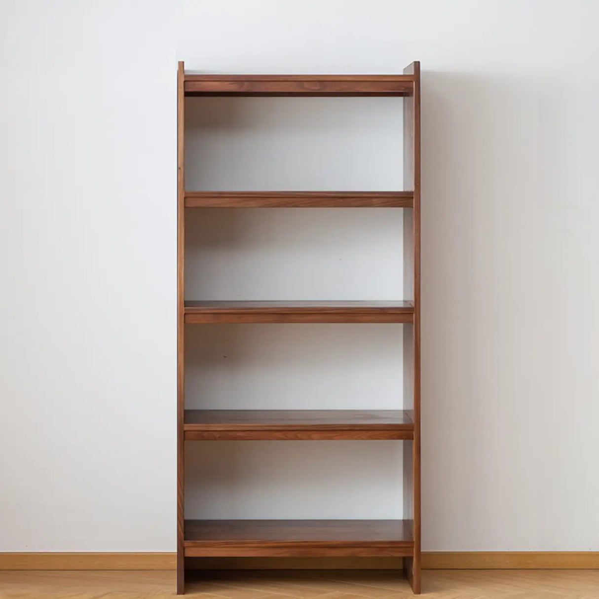 Brown Rustic Walnut Open Shelves Tall Storage Bookcase Image - 5