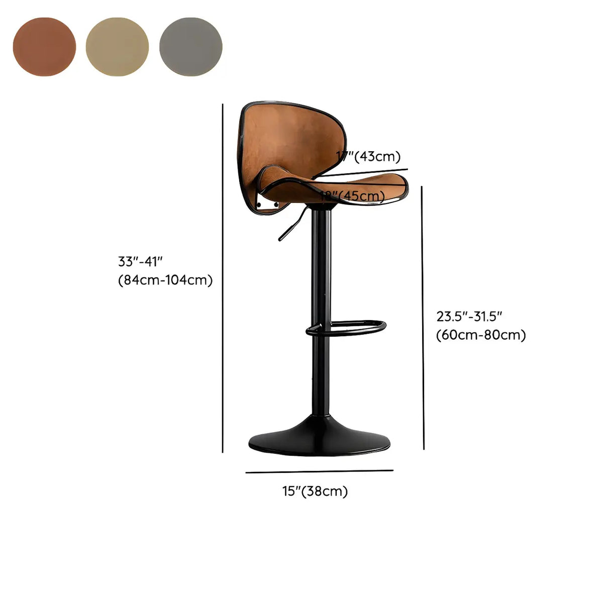 Brown Saddle Fabric Adjustable Swivel Bar Stool 32 Inch Image - 13