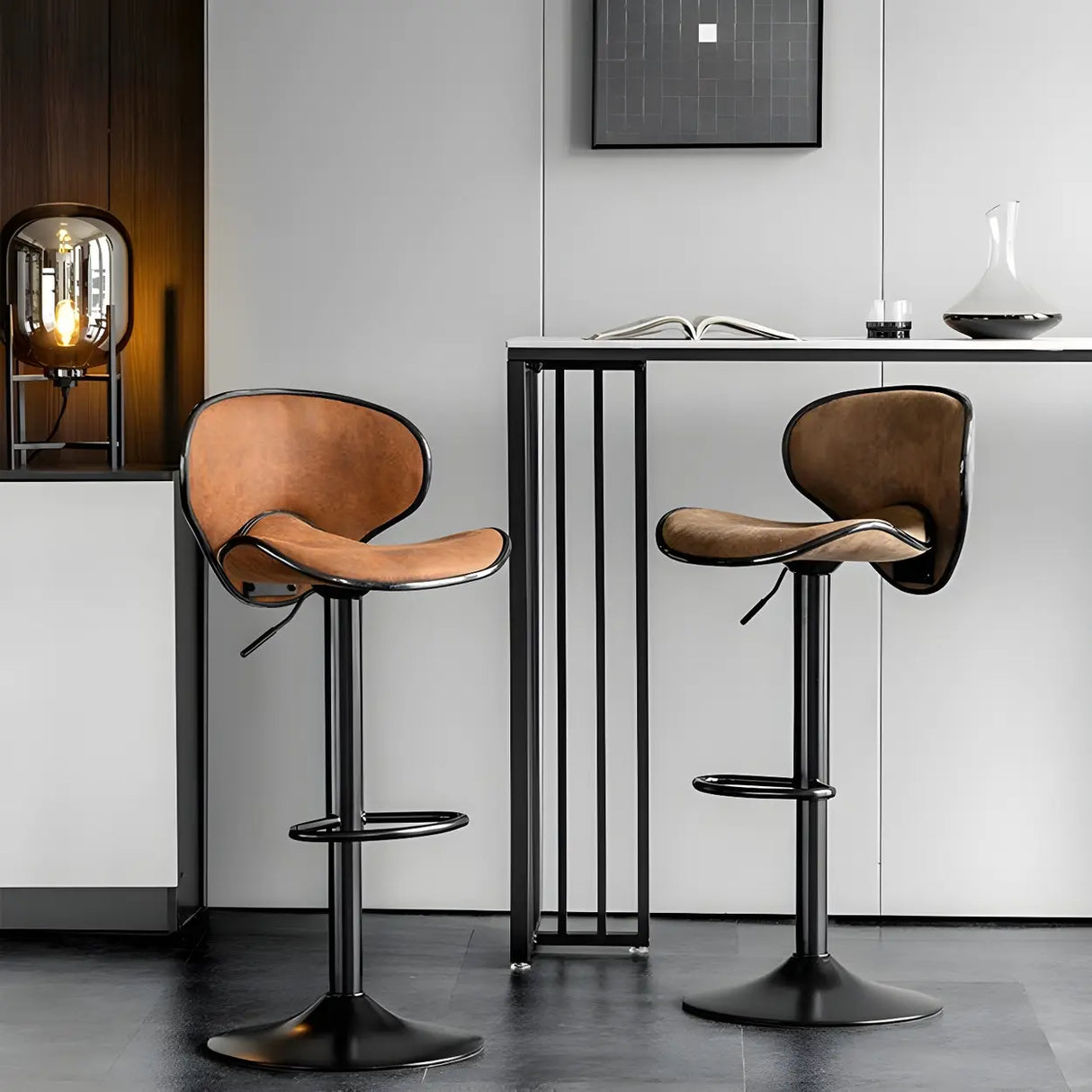 Brown Saddle Fabric Adjustable Swivel Bar Stool 32 Inch Image - 4