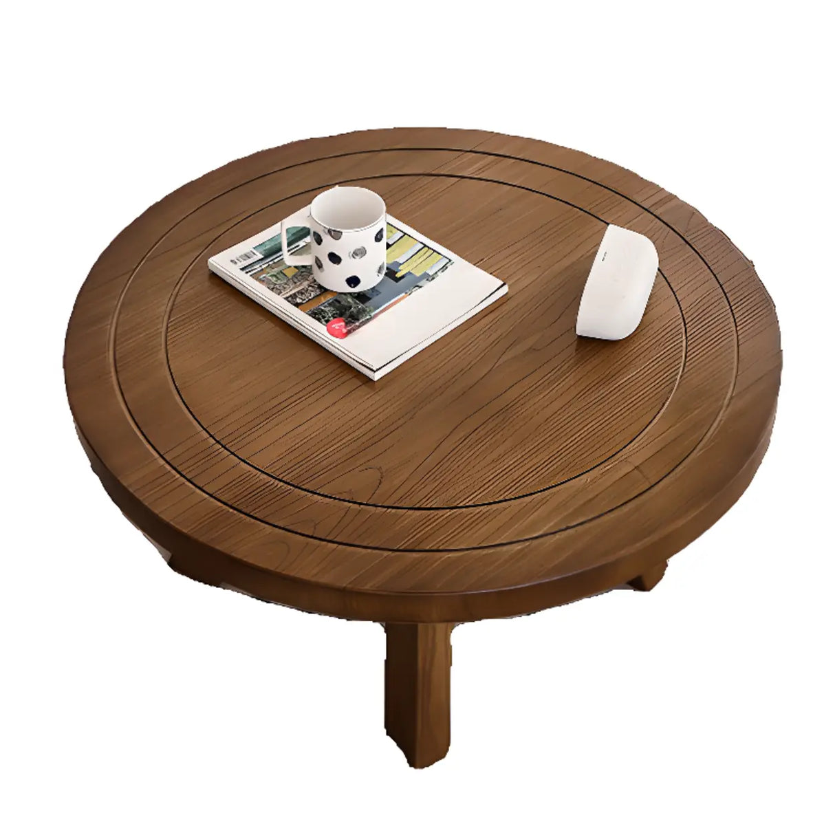 Brown Scratch Resistant Pine Wood Round Coffee Table Image - 3