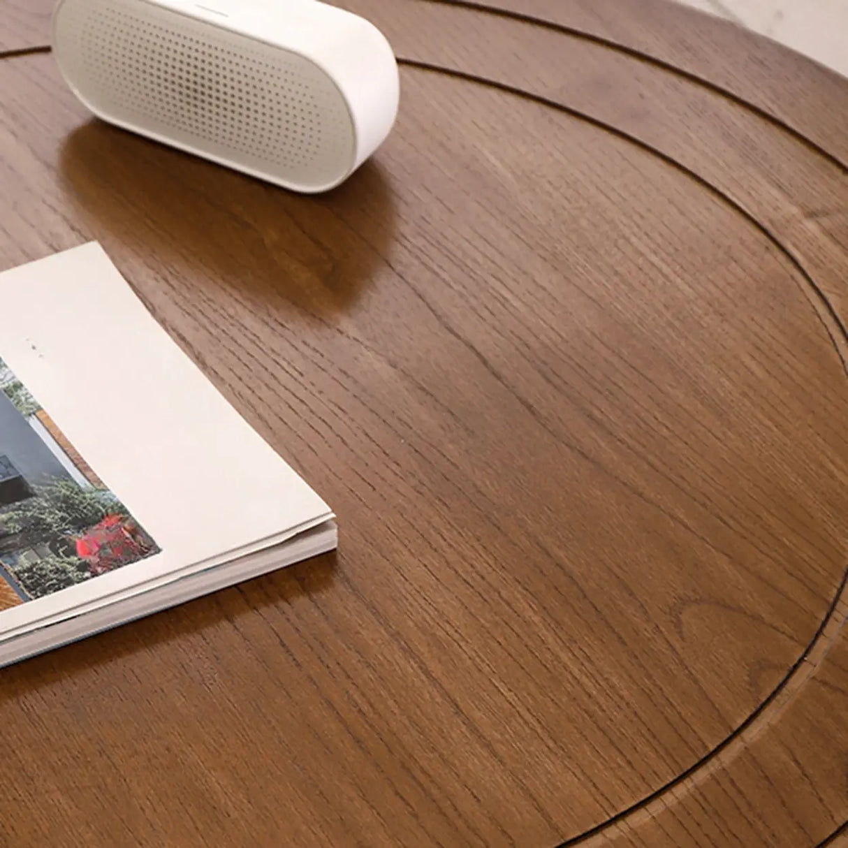 Brown Scratch Resistant Pine Wood Round Coffee Table Image - 7