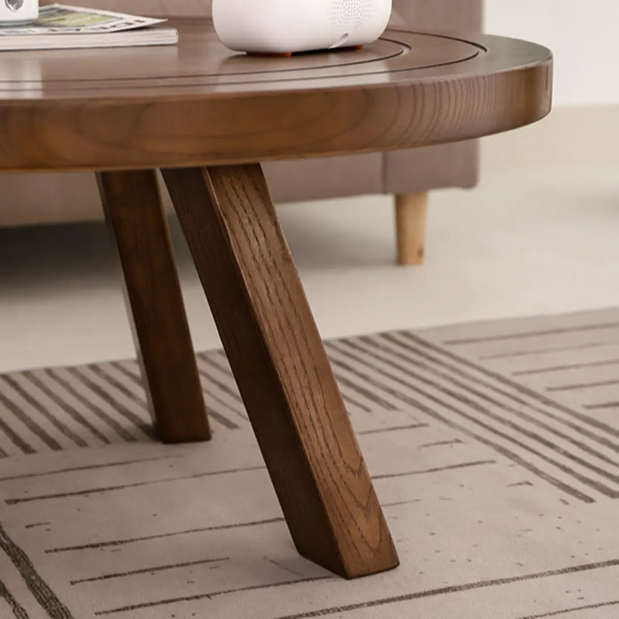 Brown Scratch Resistant Pine Wood Round Coffee Table Image - 8