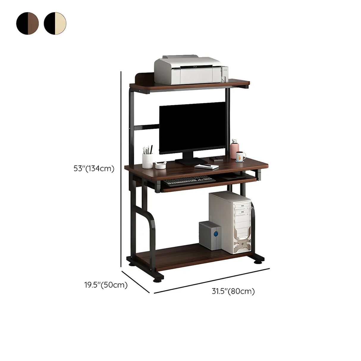 Brown Single Wooden Computer Desk with Shelves