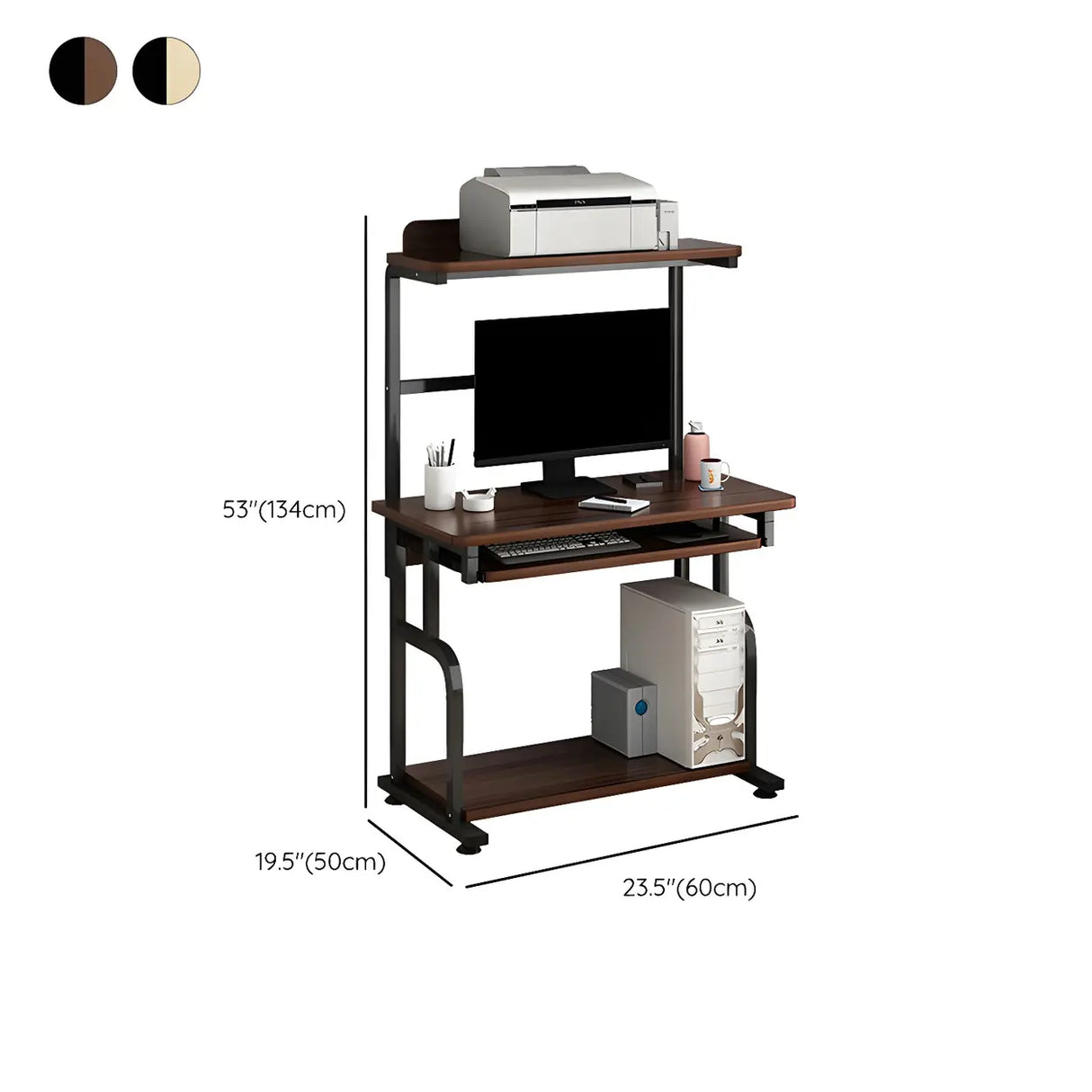 Brown Single Wooden Computer Desk with Shelves Image - 13