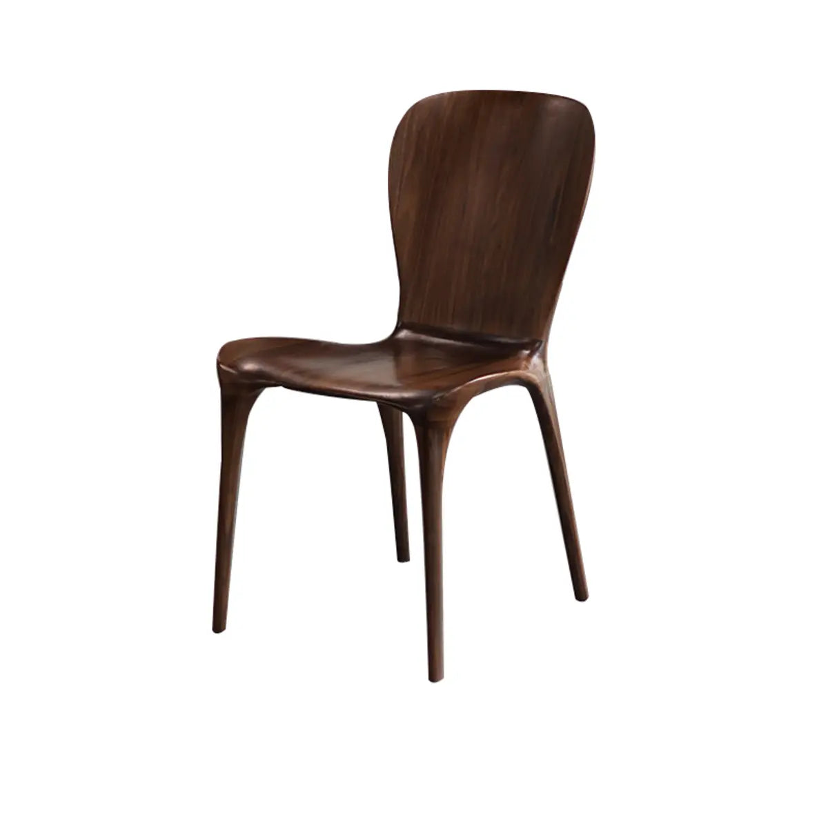 Brown Sleek Curved Back Wooden Armless Dining Chair Image - 2