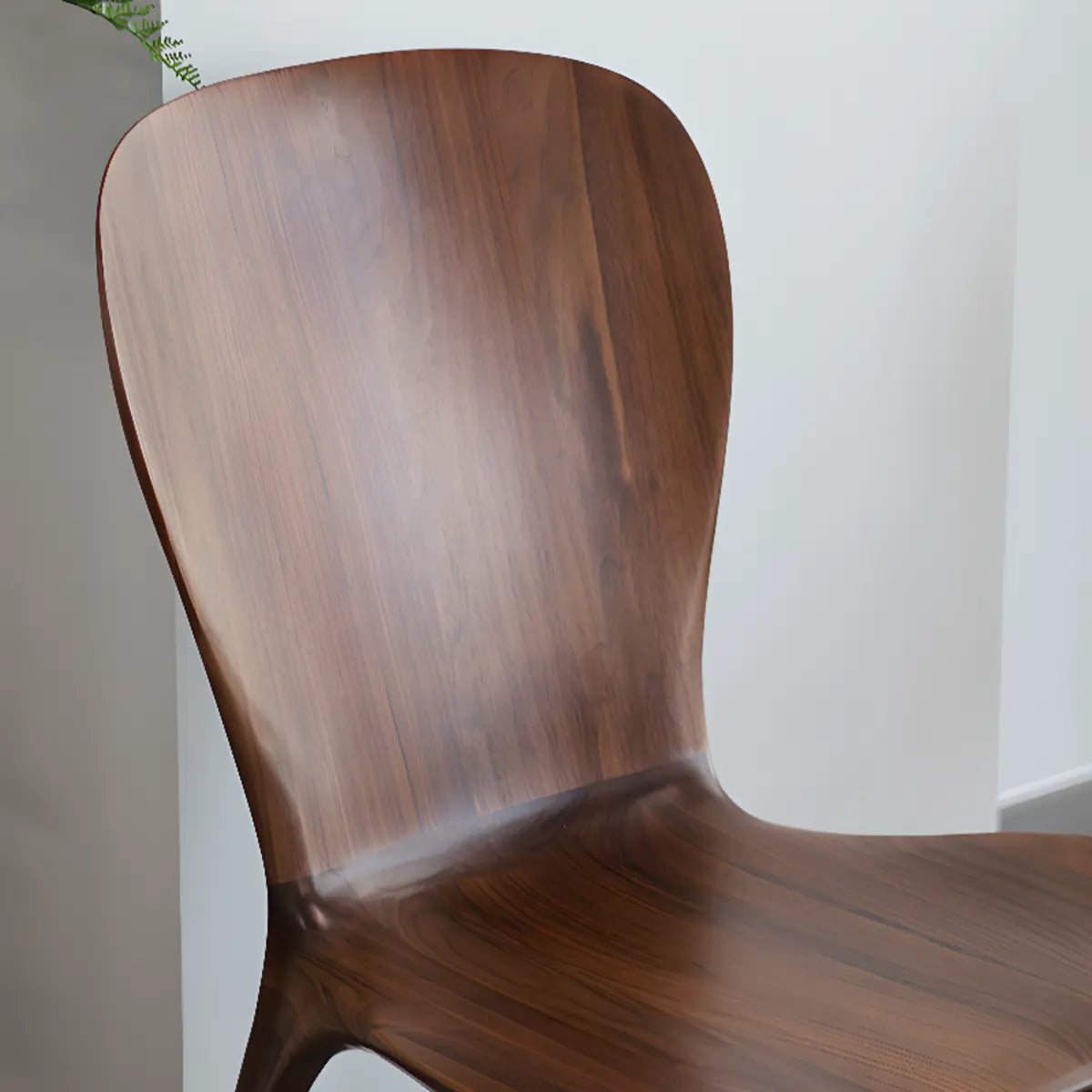 Brown Sleek Curved Back Wooden Armless Dining Chair Image - 4