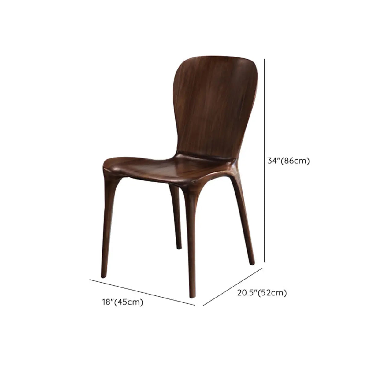 Brown Sleek Curved Back Wooden Armless Dining Chair
